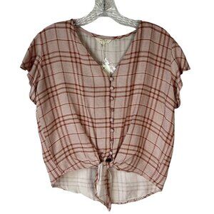 Sim & Sam Button Front Cropped Shirt Womens Large Pink New Blouse New